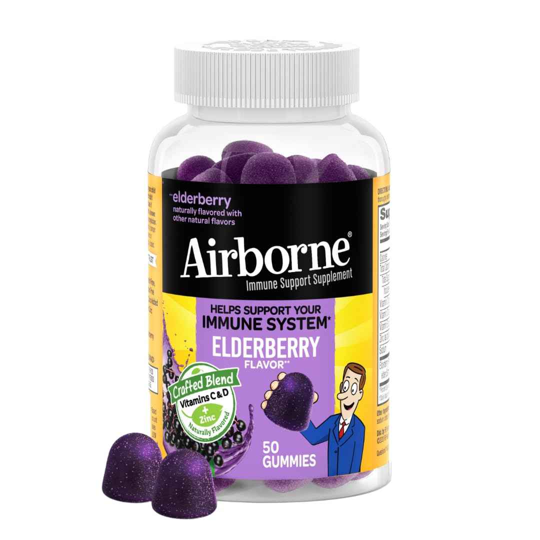 Airborne Elderberry + Zinc & Vitamin C Gummies For Adults, Immune - 50 Gummies