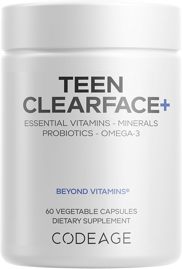 Codeage Teen Clearface Skin Support Supplement with Vitamins & Probiotics, 60 Capsules