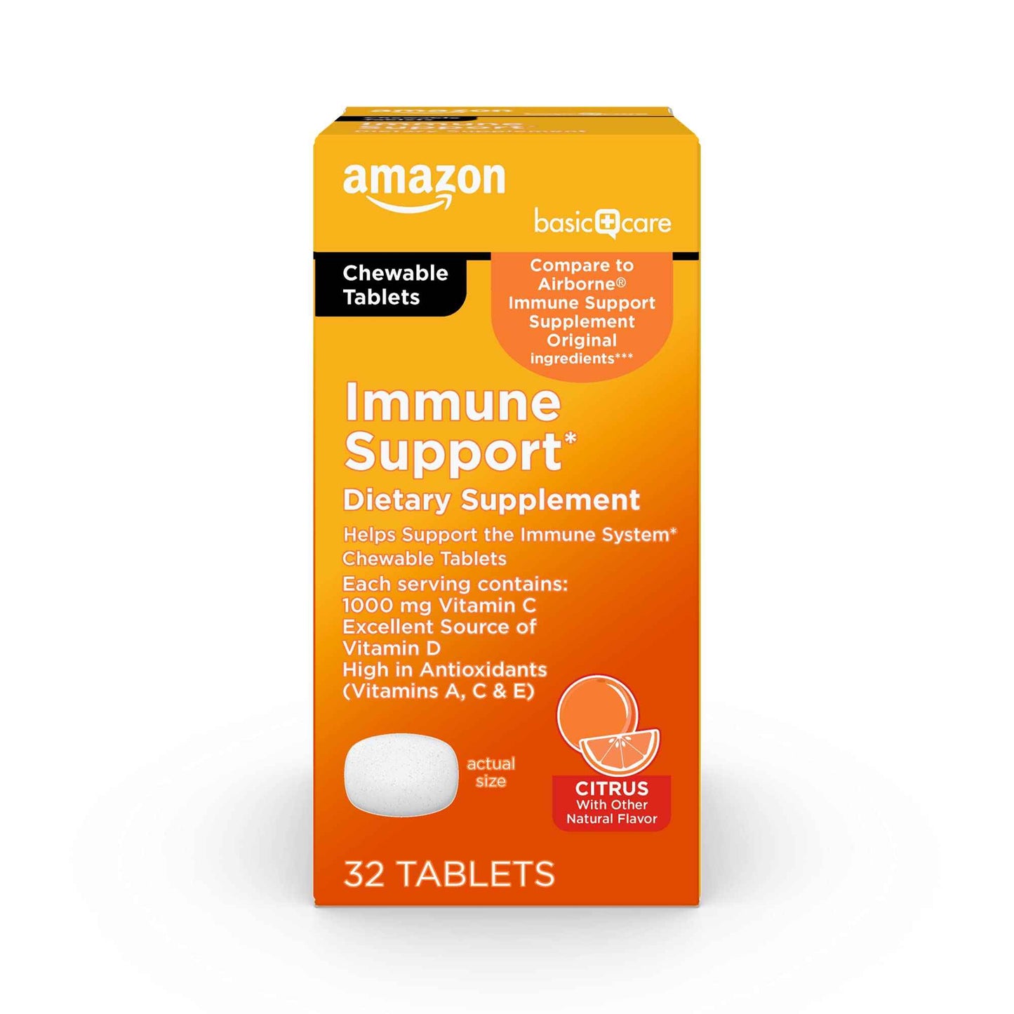 Amazon Basic Care Immune Support Citrus Chewable Tablets with - 32 Ct