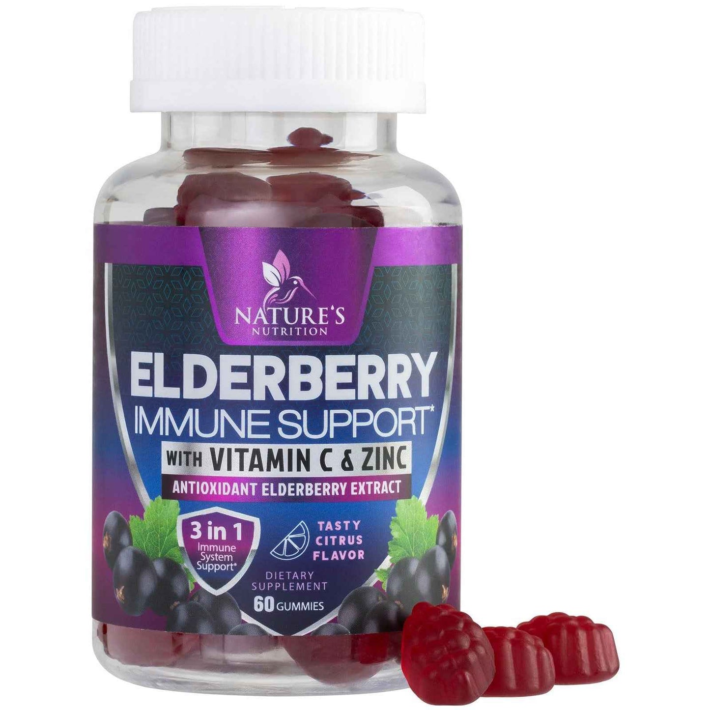 Elderberry Immune Support Gummies - 3X Strength Sambucus Elderberry - 60 Gummies