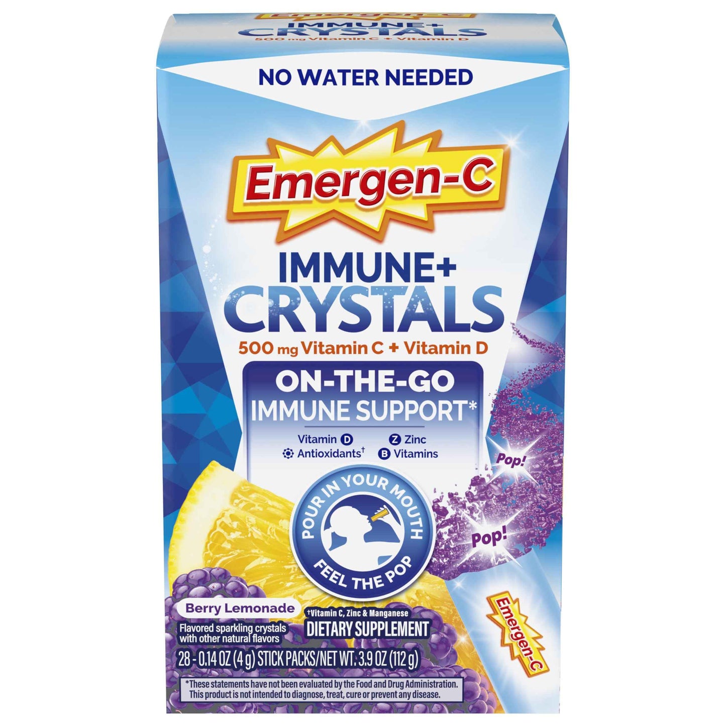 Emergen-C Immune Plus Crystals, On-the-Go Immune Support with Vitamin C