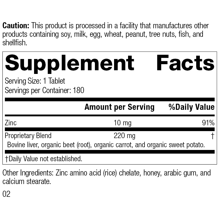 Standard Process Zinc Chelate Nutritional Supplement Tablets 180 Count