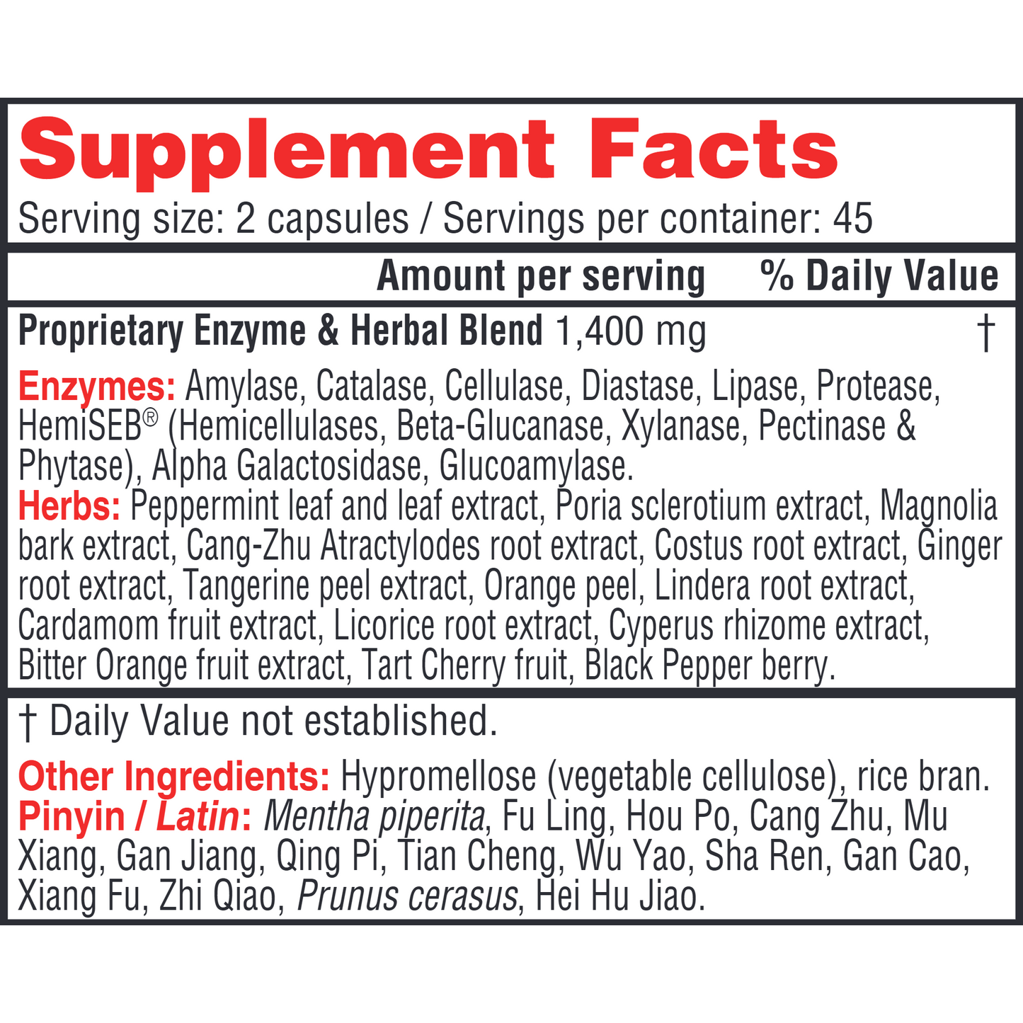 Health Concerns Chzyme Herbal Digestive Support Supplement 90 Capsules