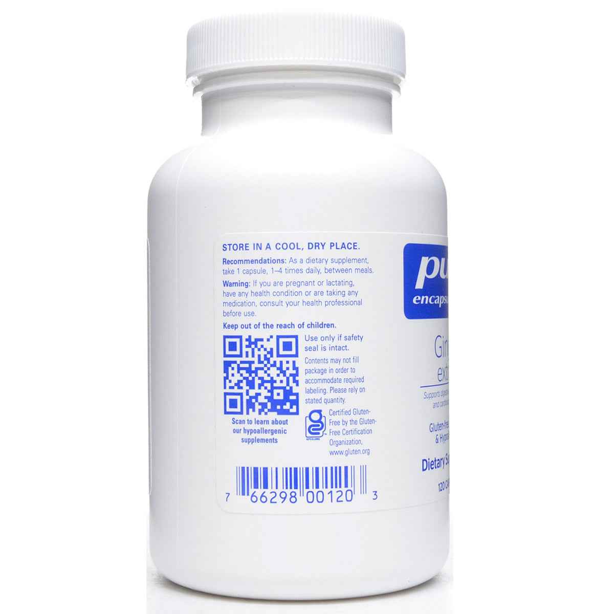 Pure Encapsulations Ginger Extract 500mg Supplement 120 Vegetarian Capsules