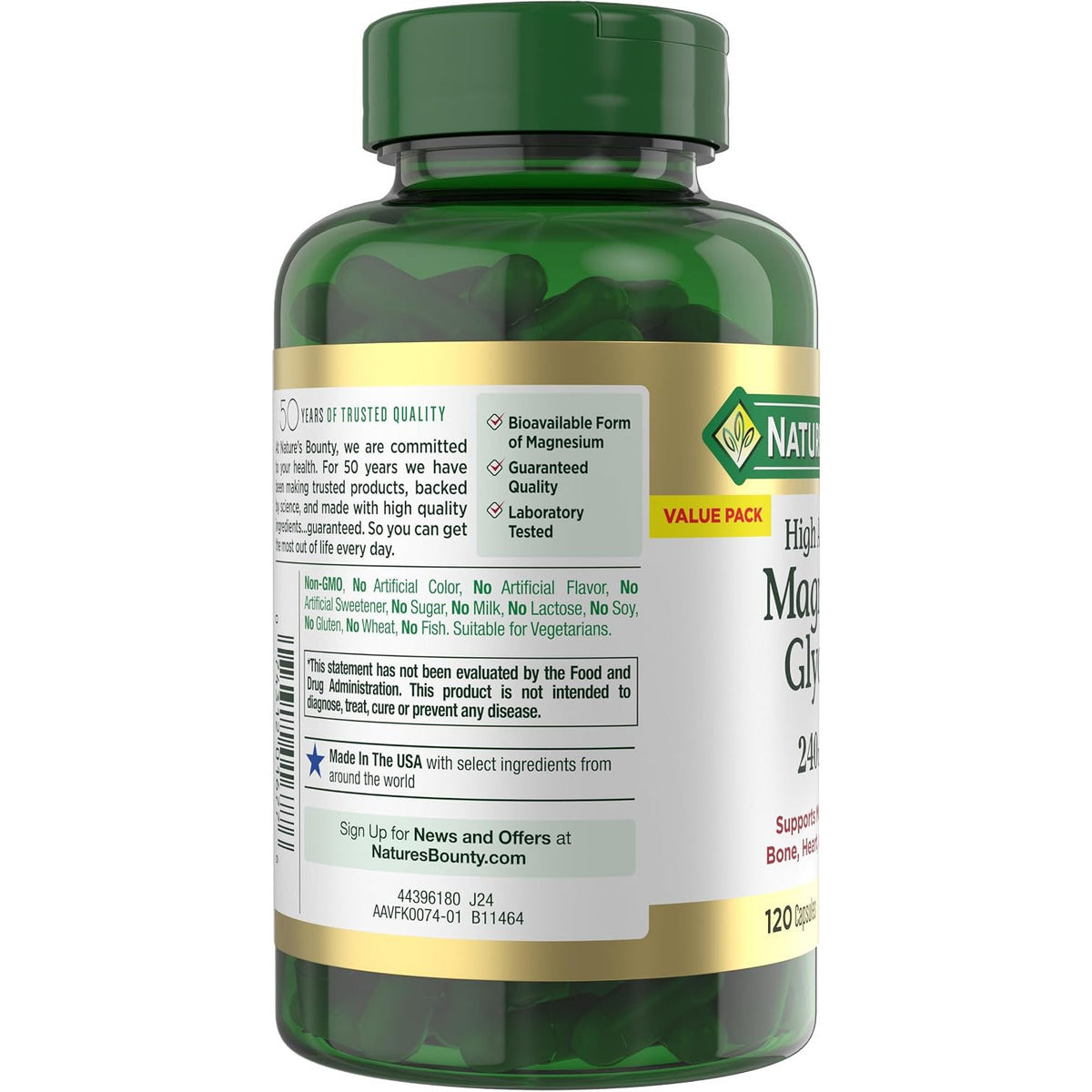 Nature's Bounty High Absorption Magnesium Glycinate 240 mg 120 Capsules