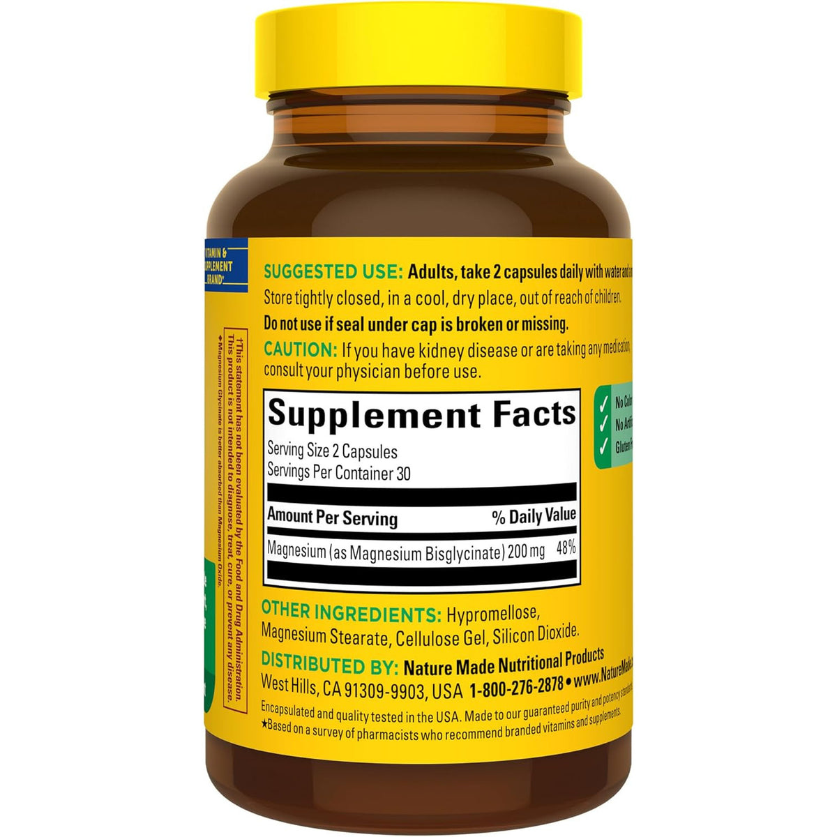 Nature Made Magnesium Glycinate 200 mg High Absorption Supplement 60 Capsules