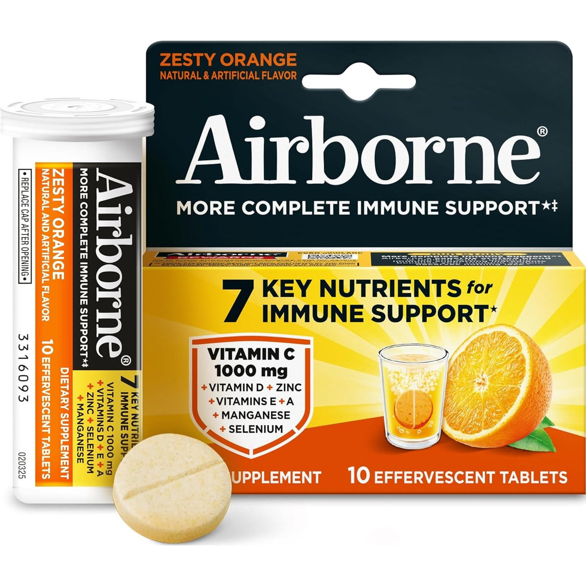Airborne Immune Support Effervescent Tablets Zesty Orange 30 Count