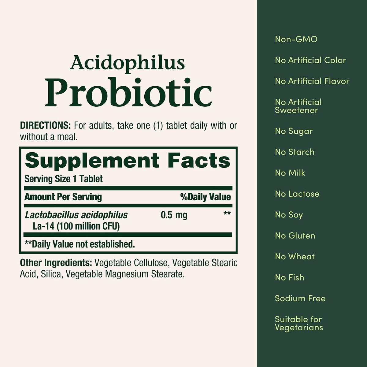 Nature's Bounty Lactobacillus Acidophilus Probiotic Supplement 100 Million Organisms
