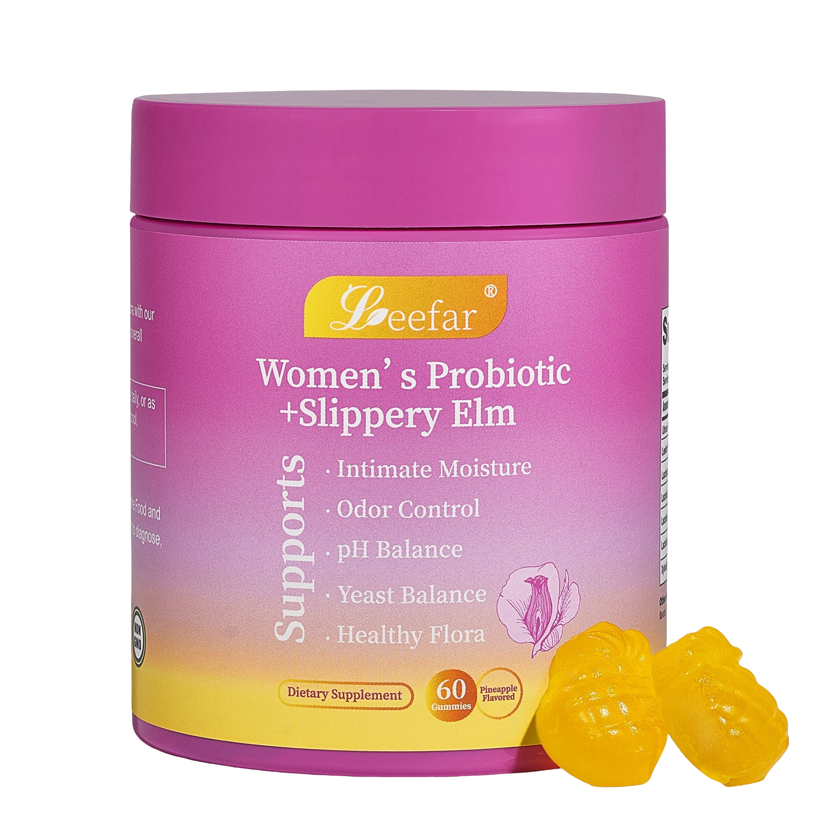 LEEFAR Probiotic Gummies with Slippery Elm 60 Count Pineapple - VitaBuy