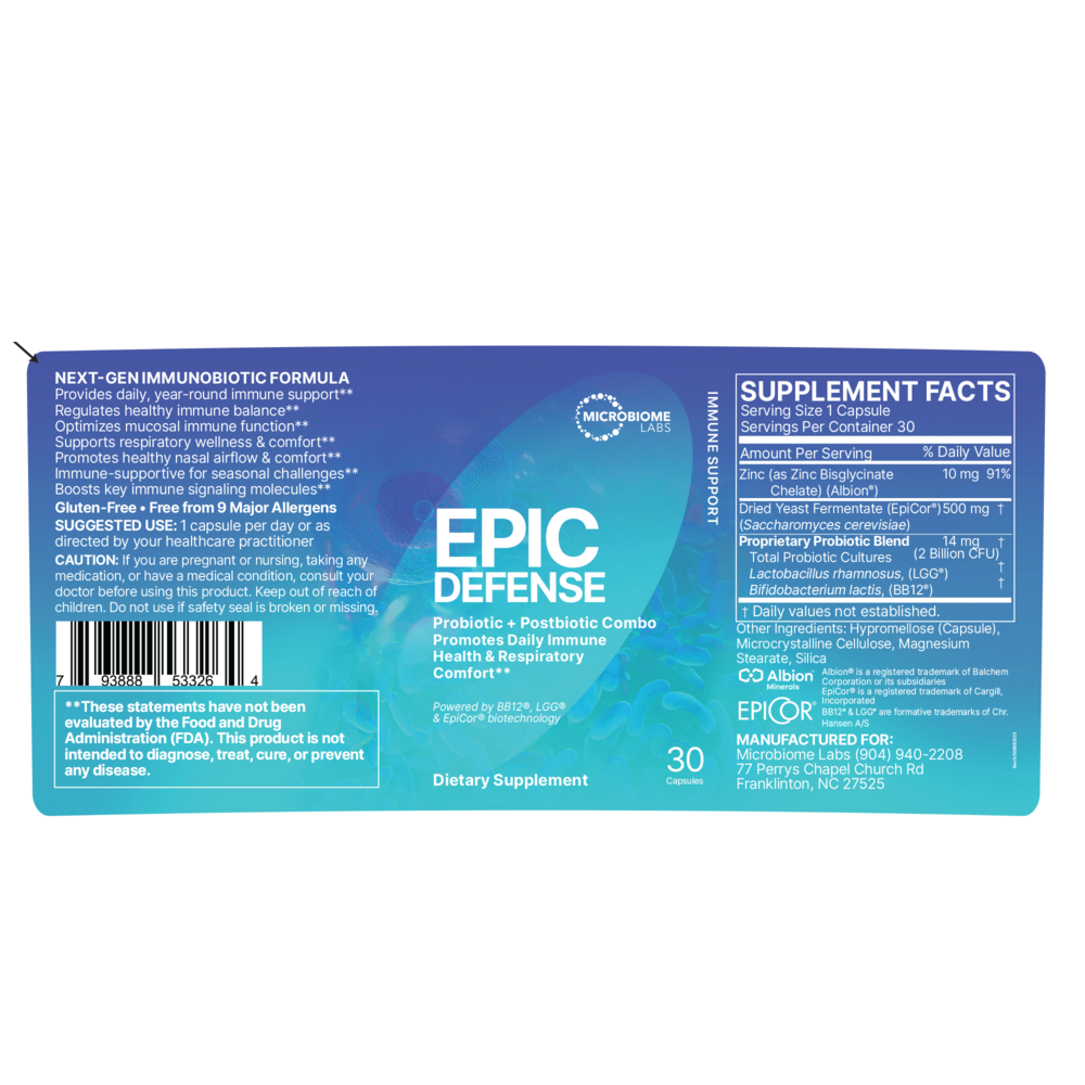 Microbiome Labs EpicDefense Immune Support Supplement 30 Capsules - VitaBuy