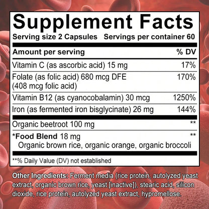 Beetroot 100mg, Broccoli & Vitamin C Supplement - 120 Capsules - VitaBuy