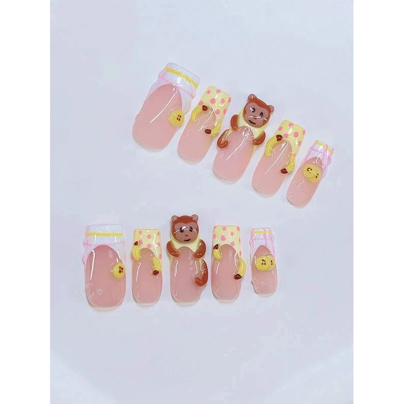 10Pcs Y2K Nails Pipe-shaped Press On Nails Set - Handcrafted, Yellow Nails - VitaBuy