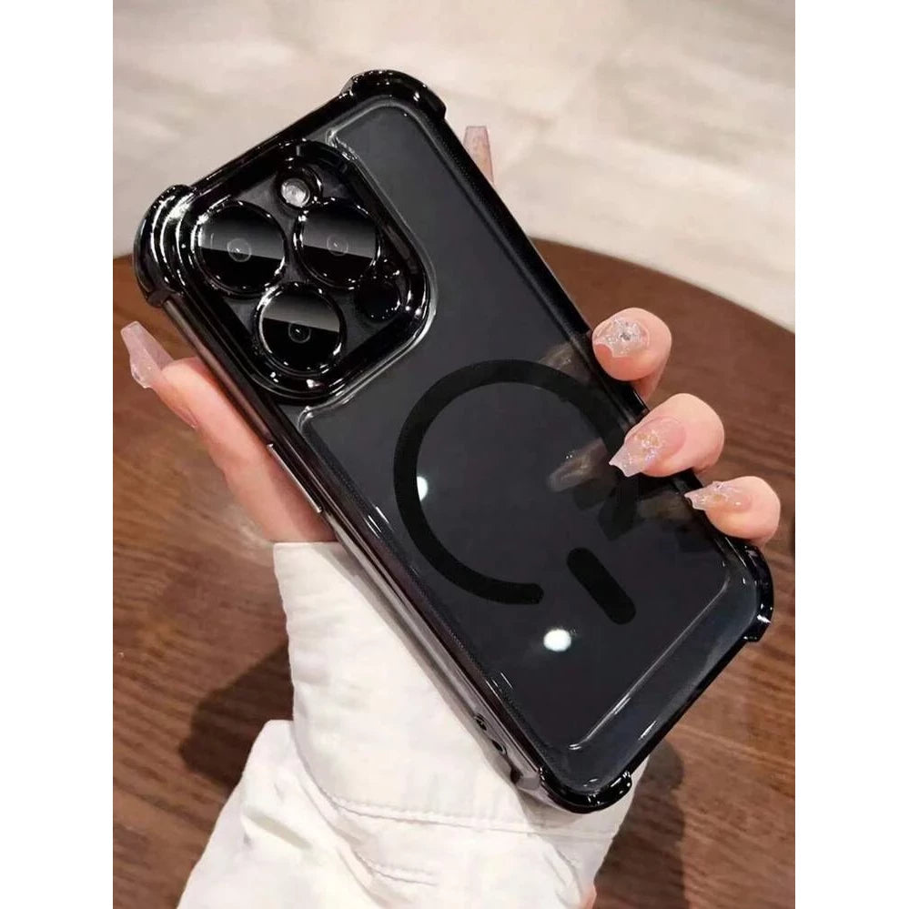 Black Electroplated MagSafe Phone Case Four-Corner Anti-Fall Shockproof