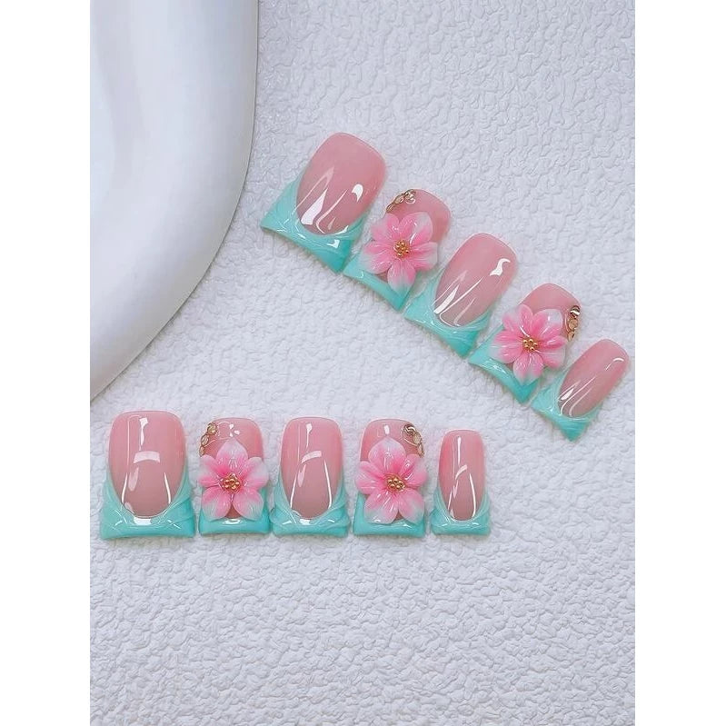 10pcs Y2K Nails Chic Duckbill Press On Nails Set - Handcrafted, Blue Nails - VitaBuy