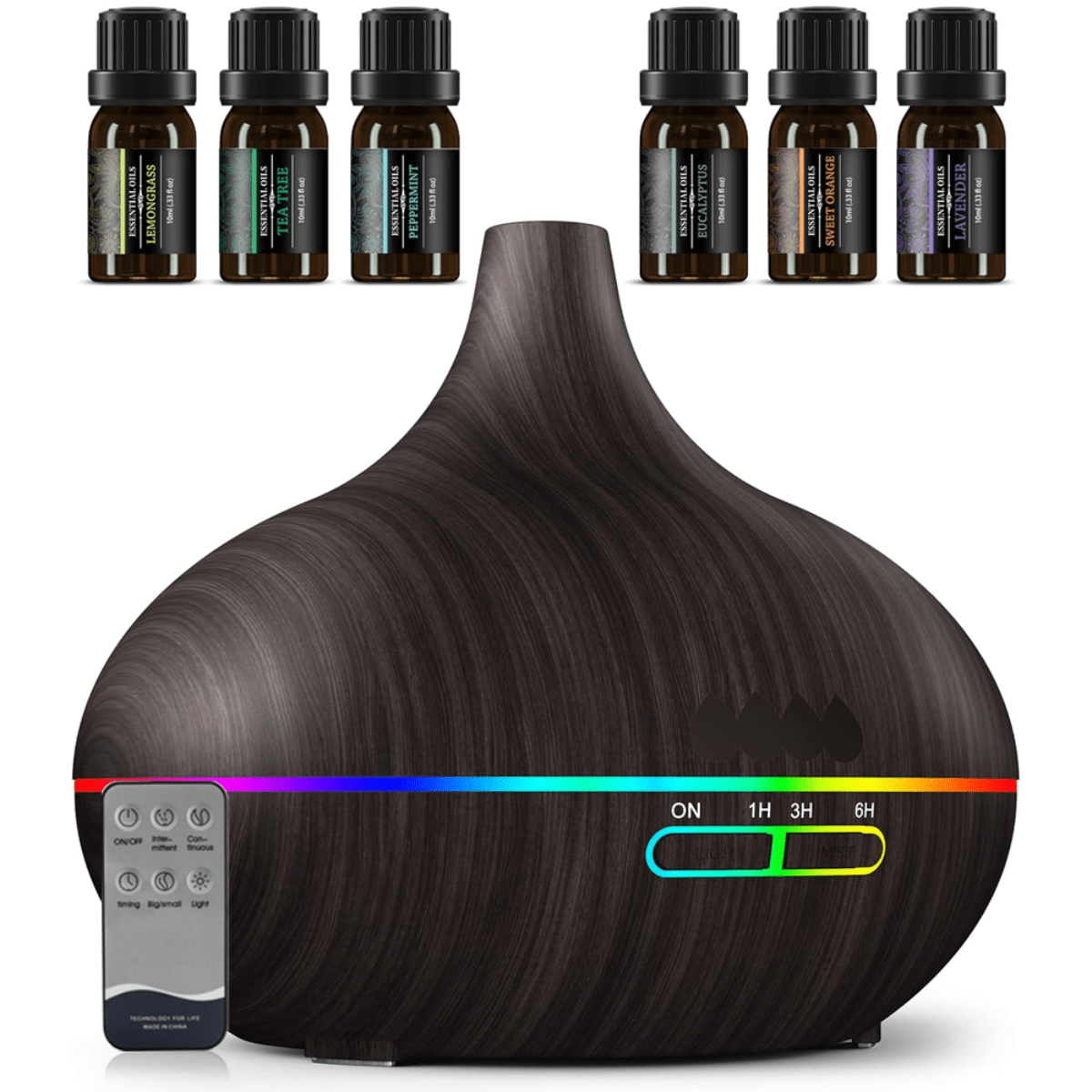SHEIN Smart Aroma Diffuser 550ml Remote Control 7-Color LED Wood Grain