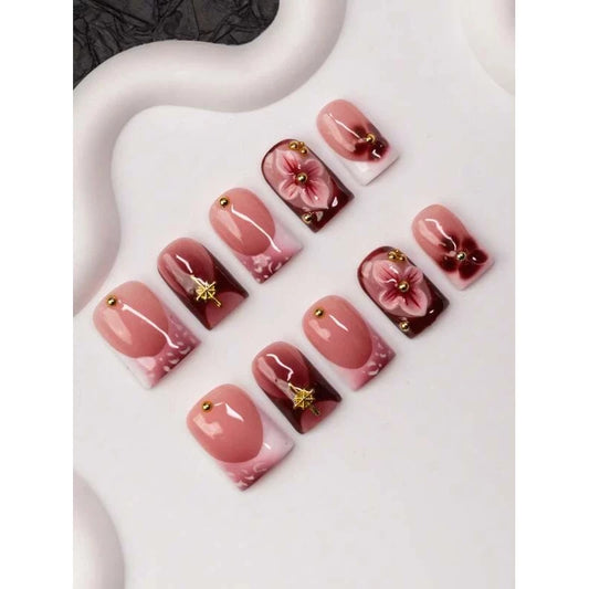 10pcs/Set Handmade Square Nail Tips, Y2K Baddie Style - VitaBuy