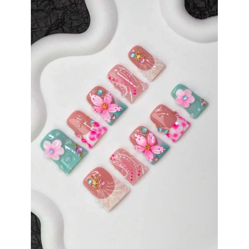 10pcs/Set Handmade Ocean Theme Duck Mouth Nail Tips, Y2K Baddie Style, Nude - VitaBuy