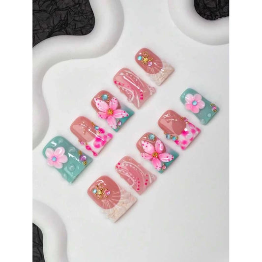 10pcs/Set Handmade Ocean Theme Duck Mouth Nail Tips, Y2K Baddie Style, Nude - VitaBuy