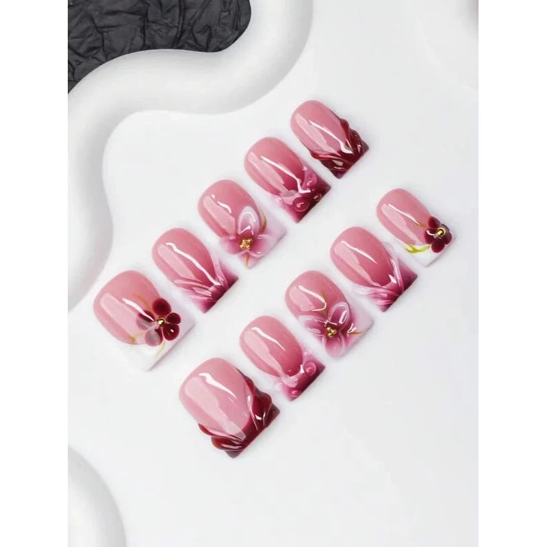 10pcs Square Shaped Handmade Nail Tips, Y2K Baddie Style, Nude, White - VitaBuy