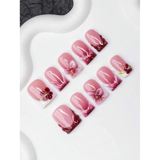 10pcs Square Shaped Handmade Nail Tips, Y2K Baddie Style, Nude, White - VitaBuy