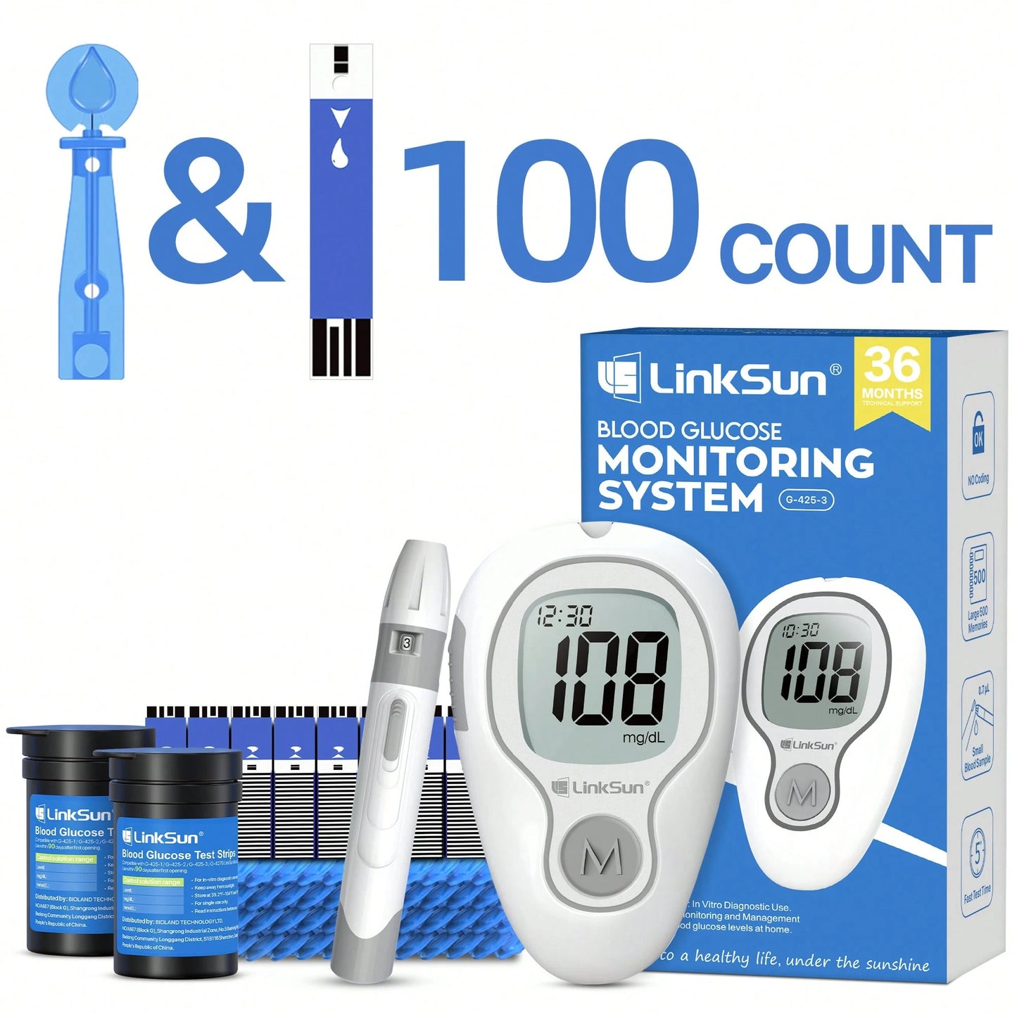 LinkSun G-425-3 Blood Glucose Monitor Kit