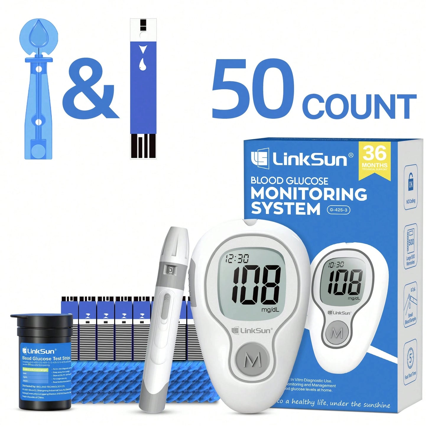 LinkSun G-425-3 Blood Glucose Monitor Kit