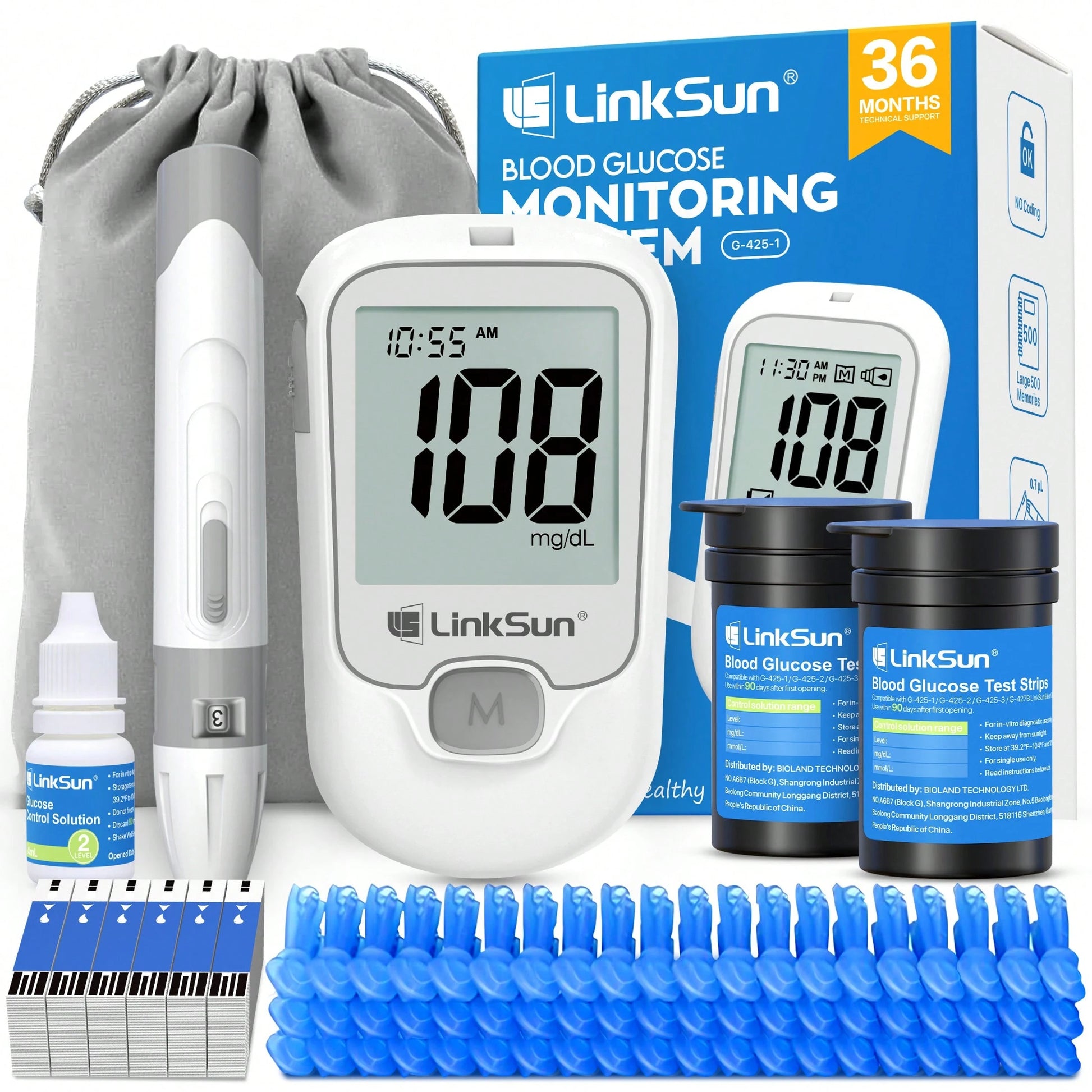 LinkSun G-425-1 Blood Glucose Monitor Kit with Test Strips & Lancets - VitaBuy