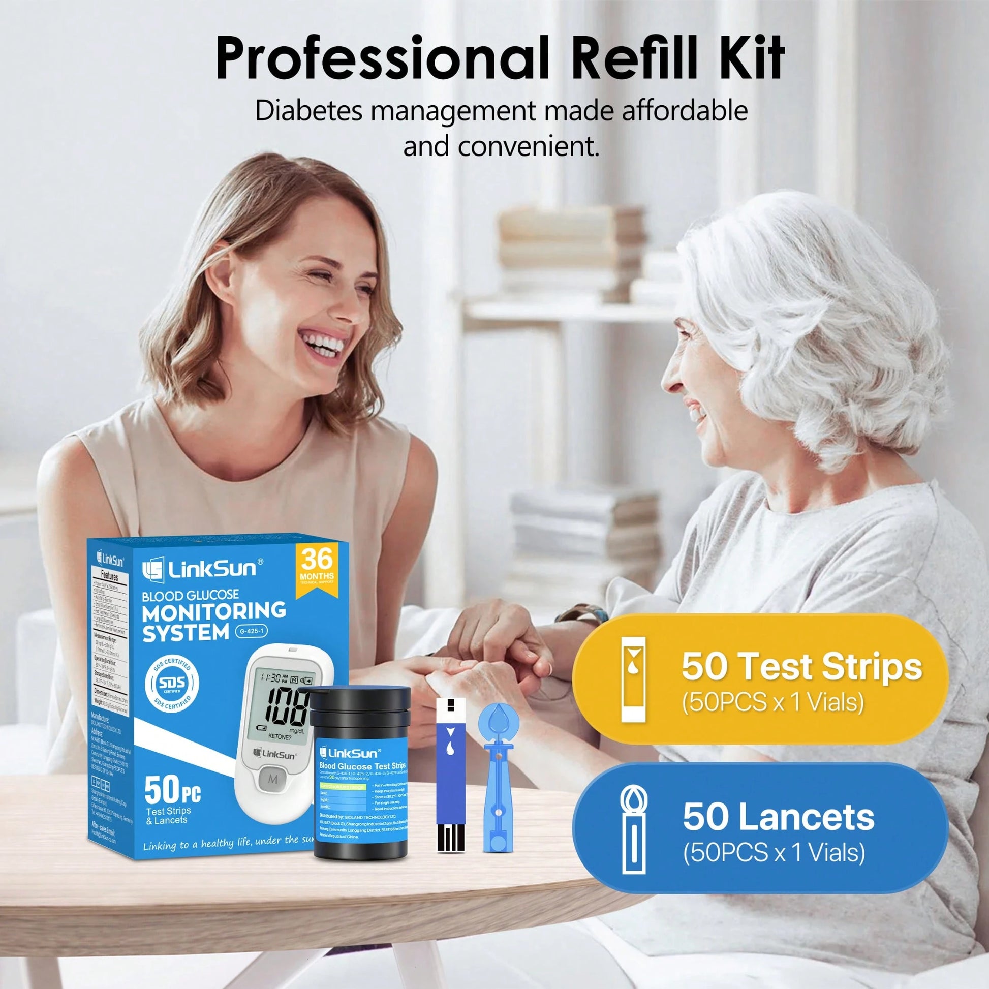 LinkSun G-425-1 Blood Glucose Monitor Kit with Test Strips & Lancets - VitaBuy