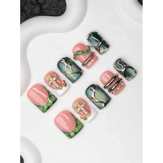 10pcs/Set Handmade Square Nail Tips With French Edge - VitaBuy