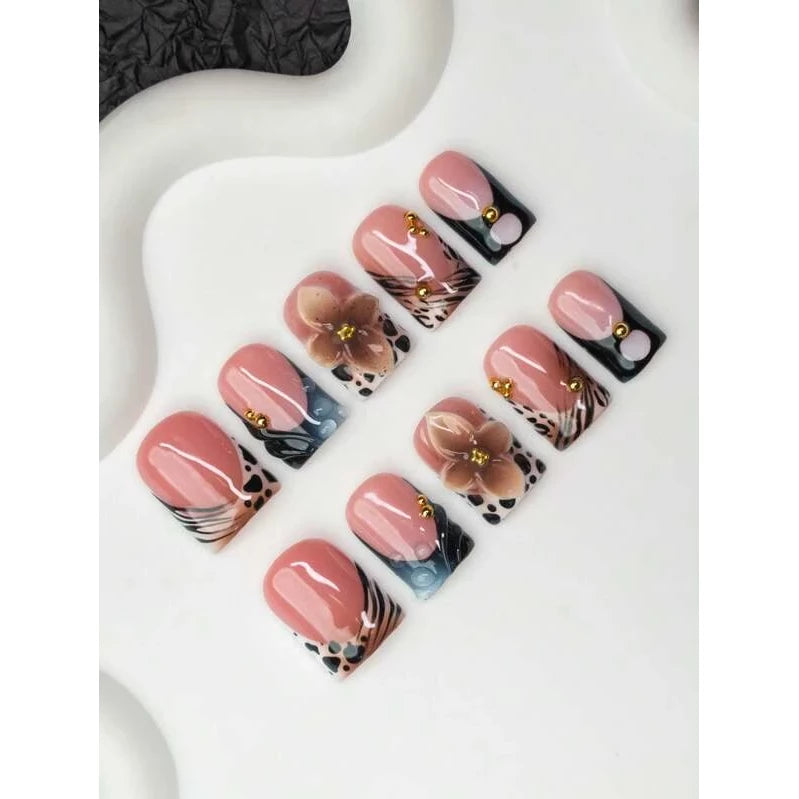 10pcs/Set Handmade Square Nail Tips, Y2K Baddie Style, Nude, Brown - VitaBuy