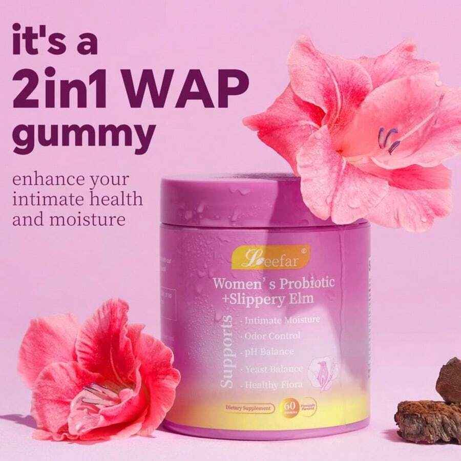 LEEFAR Probiotic Gummies with Slippery Elm 60 Count Pineapple