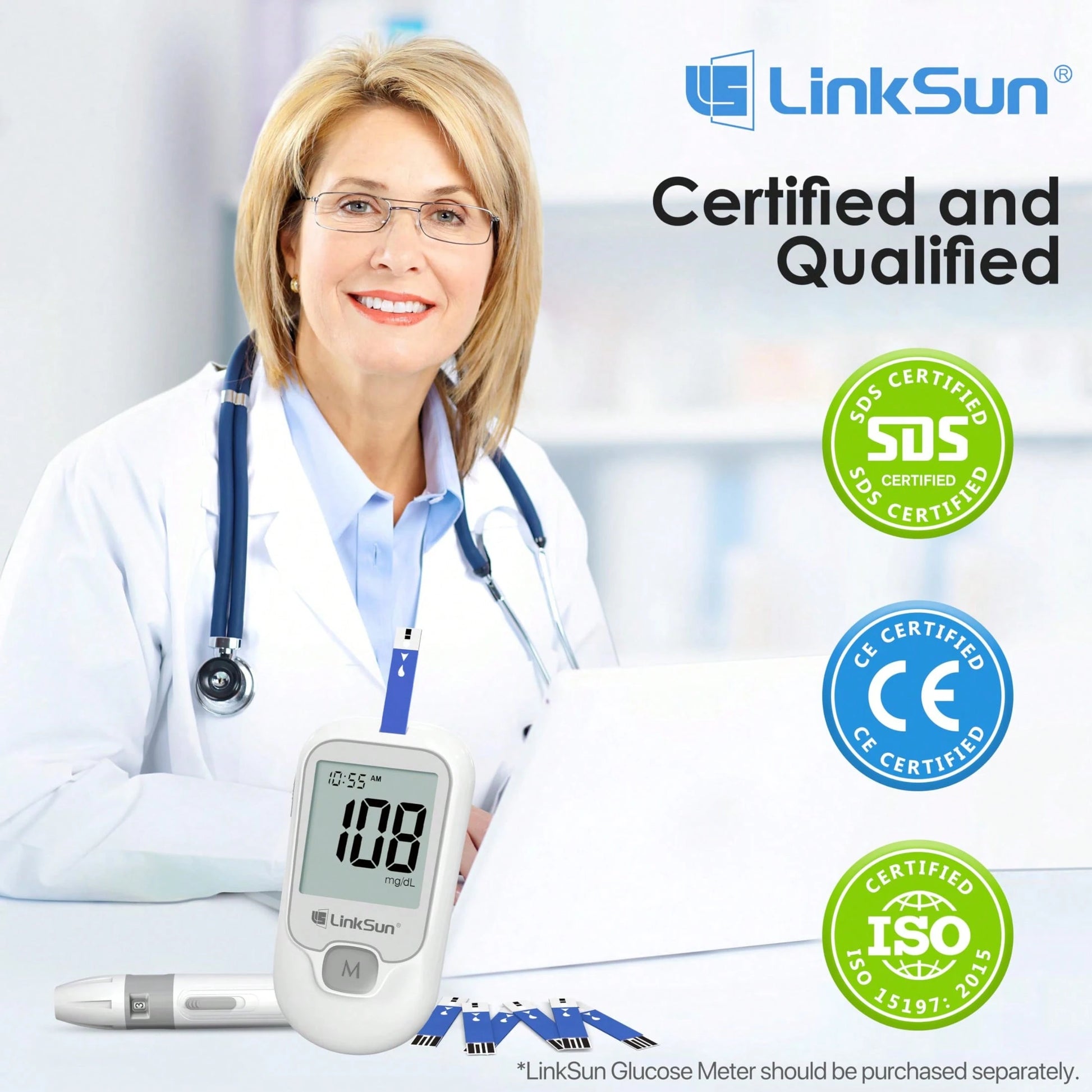 Linksun Diabetic Blood Test Strips - 100 Count