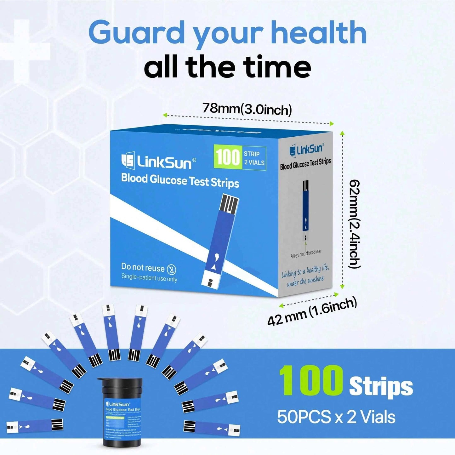 Linksun Diabetic Blood Test Strips - 100 Count