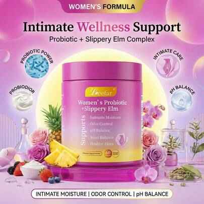 LEEFAR Probiotic Gummies with Slippery Elm 60 Count Pineapple