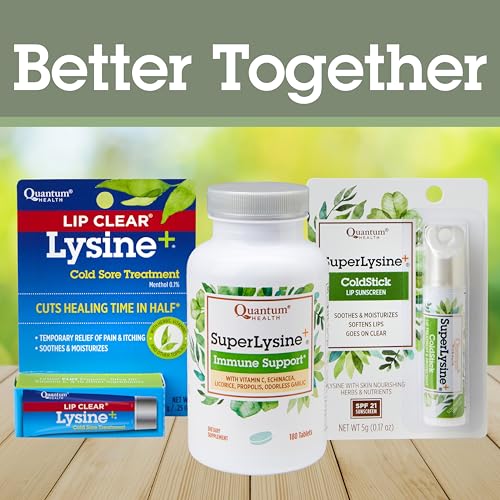 Quantum Health SuperLysine+ Coldstick Lip Sunscreen - Lysine Herbs &amp; Nutrients Soothe &amp; Moisturize Lips - Softens &amp; Protects from the Sun - SPF 21 - Clear - 0.17 Ounce