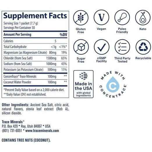 Trace Minerals ZeroLyte Salty Citrus Flavor Electrolyte Drink Mix 30 Packets