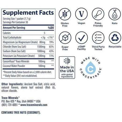 Trace Minerals ZeroLyte Salty Citrus Flavor Electrolyte Drink Mix 30 Packets