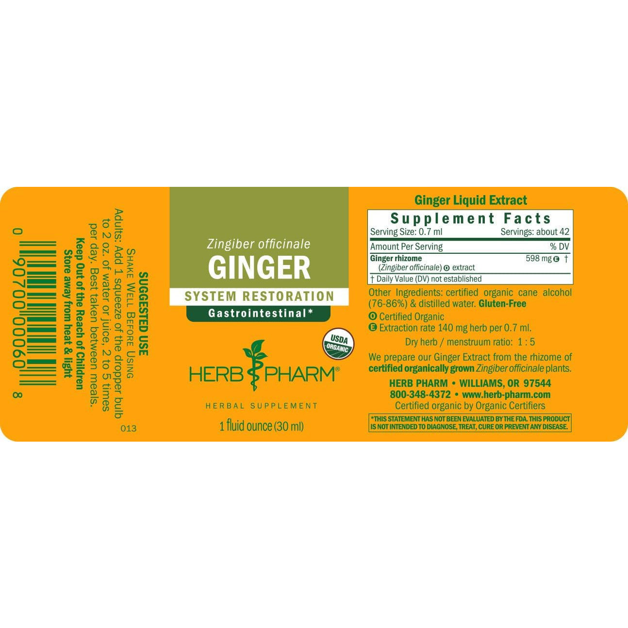 Herb Pharm Certified Organic Ginger Liquid Extract