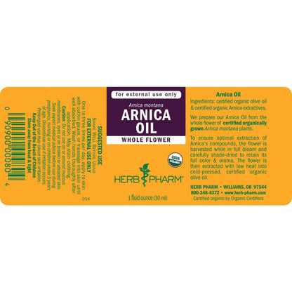 Herb Pharm Arnica Oil USDA Organic Herbal Oil for Face Body 1 fl oz