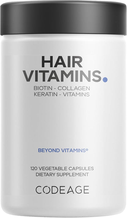 Codeage Hair Vitamins 10000 mcg Biotin, Keratin, Collagen Supplement 120 Count