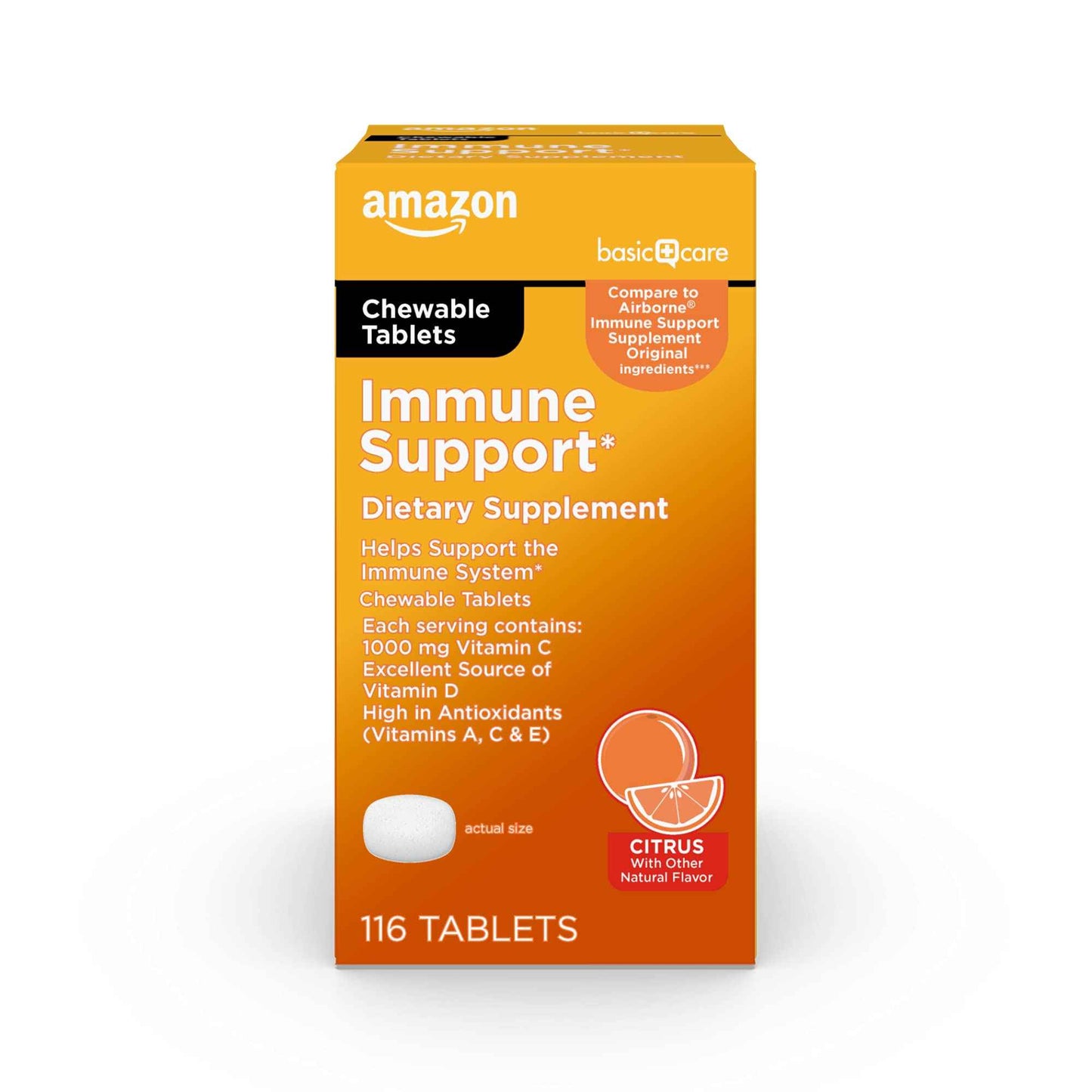 Amazon Basic Care - Chewable Tablets, Immune Support Citrus Chew - 116 Ct