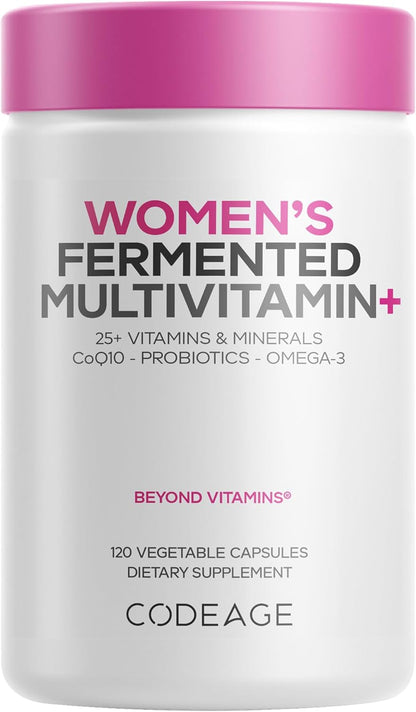 Codeage Women's Daily Multivitamin Fermented Organic Whole Foods Probiotics 120 Capsules