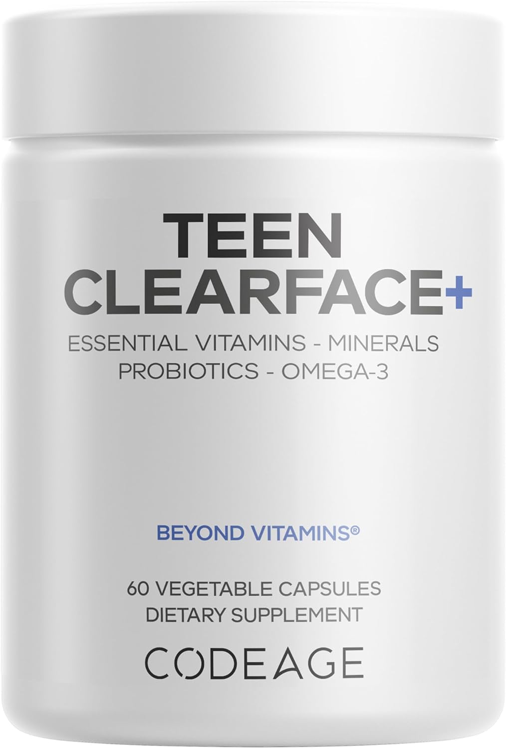 Codeage Teen Clearface Skin Support Supplement with Vitamins & Probiotics, 60 Capsules