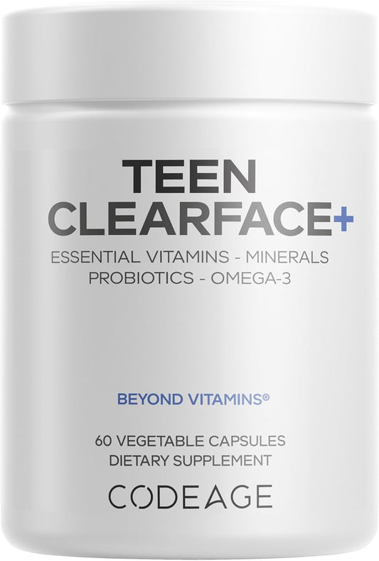 Codeage Teen Clearface Skin Support Supplement with Vitamins & Probiotics, 60 Capsules