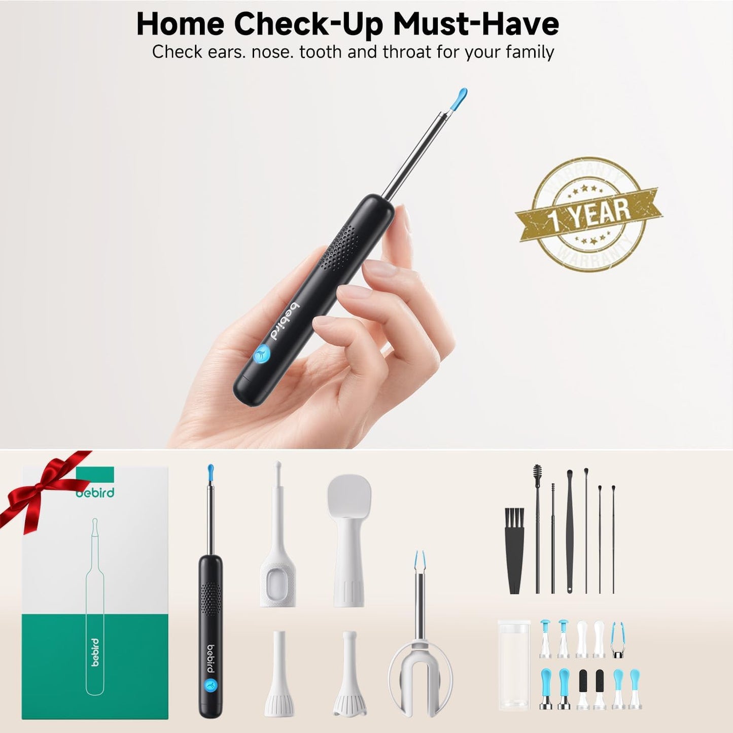 BEBIRD R1 Ultra Wireless Otoscope Ear Wax Removal Tool Camera with Tweezers