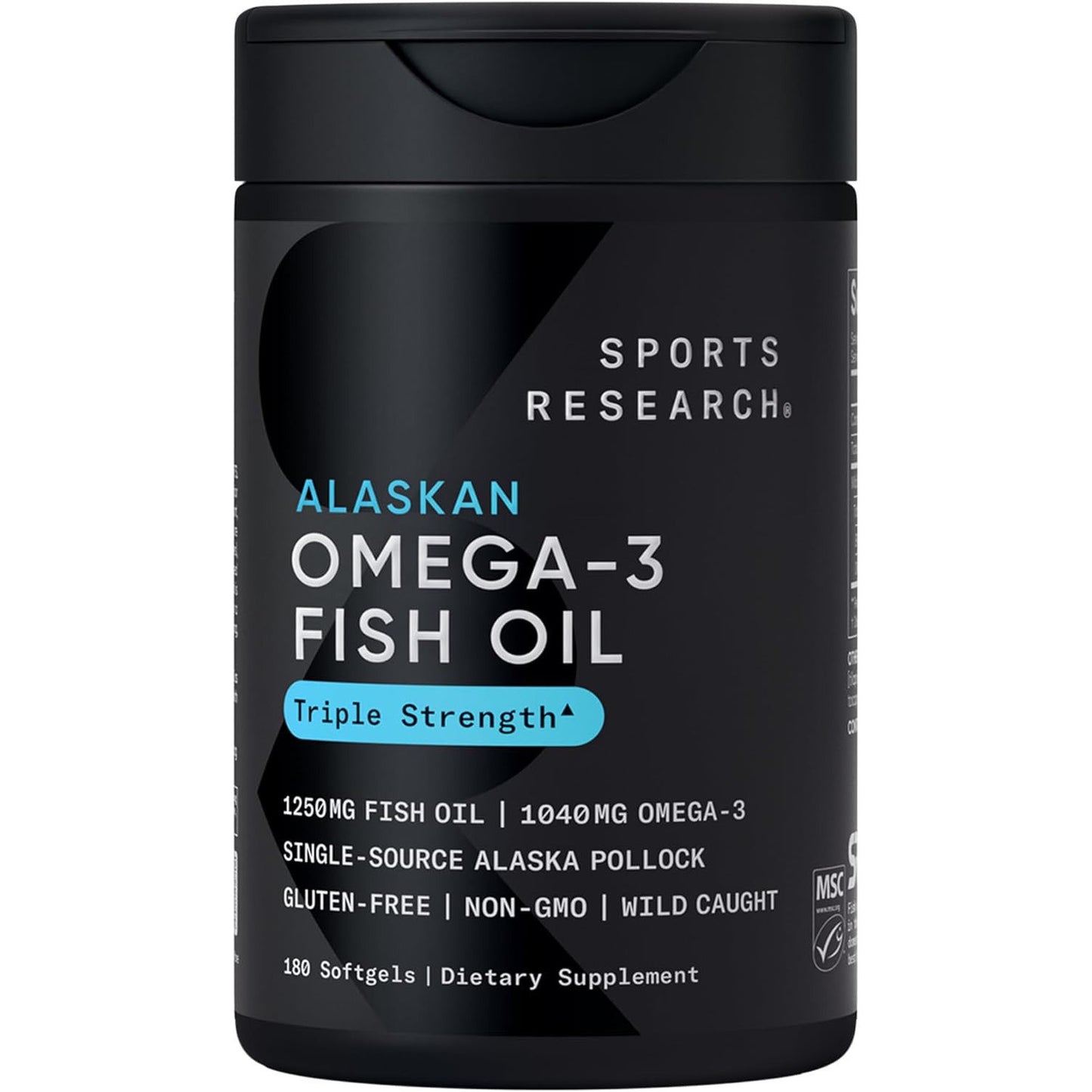 Sports Research Omega-3 Fish Oil 1250 Triple Strength Fish Oil Supplement Non-GMO Soy Free - 30 Softgel Capsules