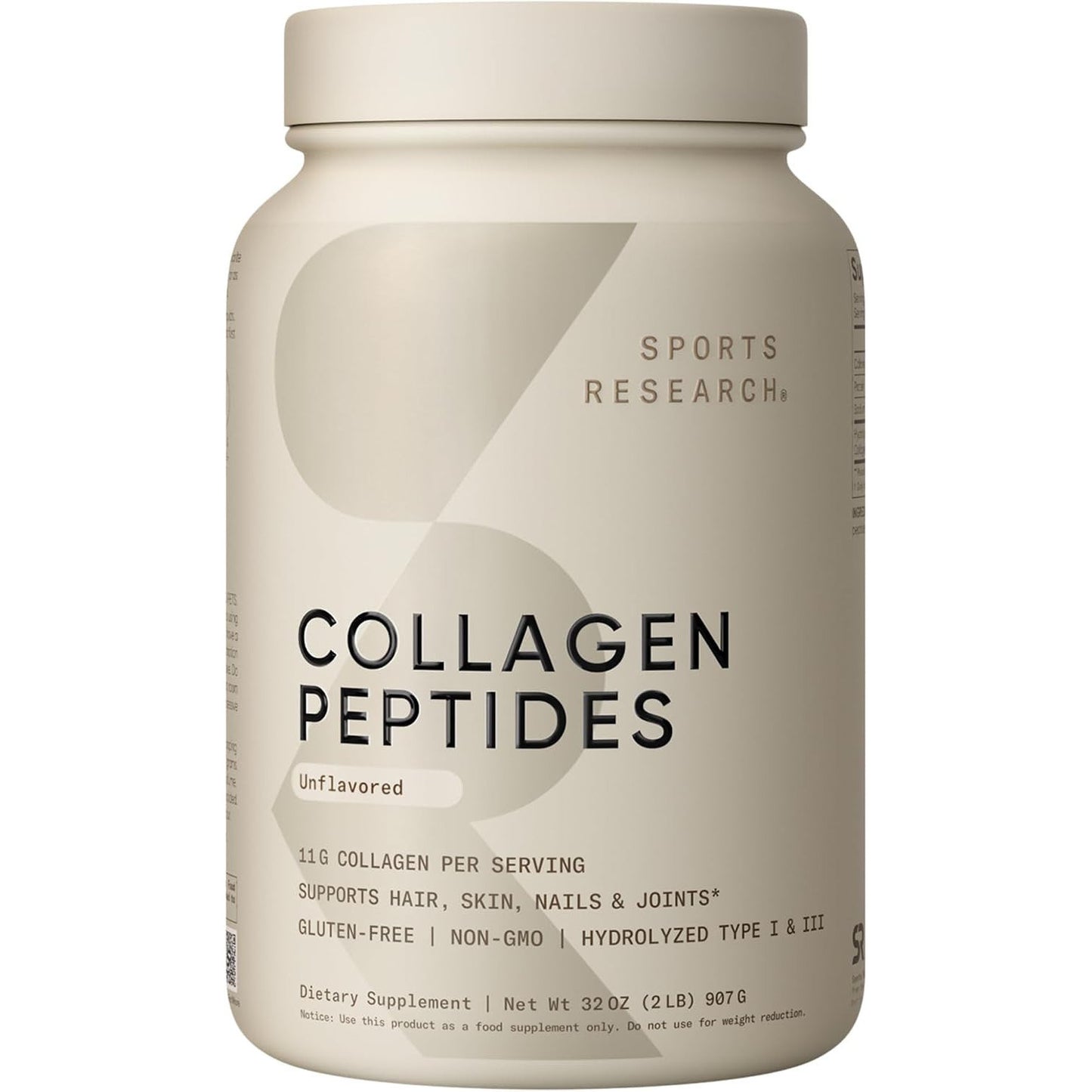 Sports Research Collagen Peptides Hydrolyzed Type 1 & 3 Collagen Protein Powder for Skin, Nails & Joint Support - Women & Men