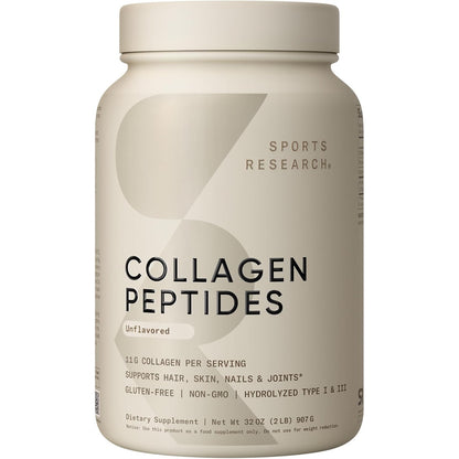 Sports Research Collagen Peptides Hydrolyzed Type 1 & 3 Collagen Protein Powder for Skin, Nails & Joint Support - Women & Men