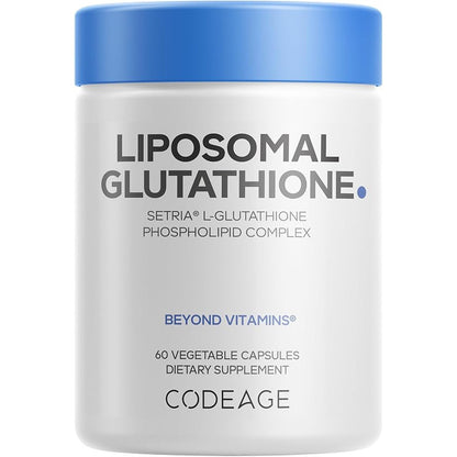 Codeage Liposomal Glutathione Supplement - Pure Reduced Setria L-Glutathione, Liposomal Delivery, Phospholipid Complex - Encapsulated Glutathione Powder Pills - Vegan, Non-GMO - 60 Capsules