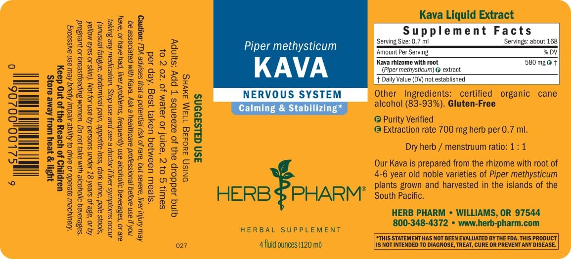 Herb Pharm Kava Root Liquid Extract Noble Kava 4 Fl Oz